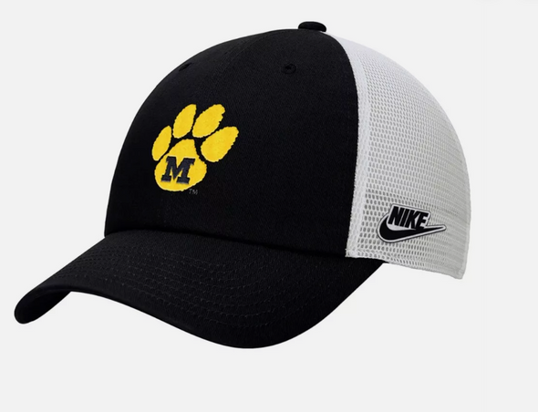 Mizzou Tigers Nike® 2024 Adjustable Vault Paw Fan Club Mesh Trucker Black and White Hat