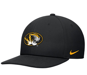 Mizzou Tigers Nike® 2024 Sideline Oval Tiger Head Flat Bill Adjustable Black Hat