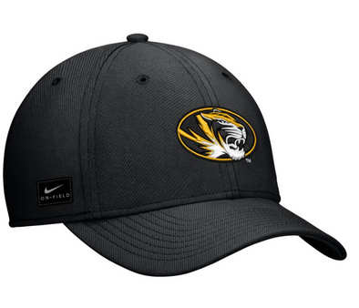 Mizzou Tigers Nike® 2024 Sideline Rise Stretch Fit Oval Tiger Head Black Hat