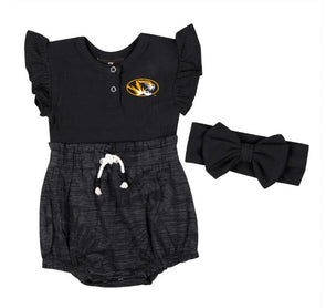 Mizzou Tigers Colosseum Onesie Oval Tiger Head Ruffles with Bow Black Set