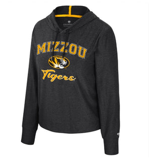 Mizzou Tigers Colosseum Women's Hooded Skipper Oval Tiger Head Black Long Sleeve