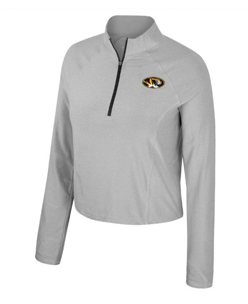 Mizzou Tigers Colosseum Women's 1/4 Zip Sisterhood Grey Oval Tiger Head Windshirt