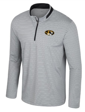 Mizzou Tigers Colosseum 1/4 Zip Windshirt Striped Blacket Oval Tiger Head Black and White Longsleeve