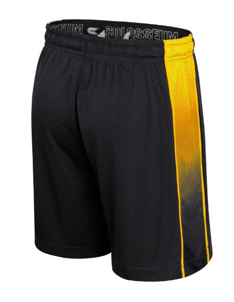 Mizzou Tigers Colosseum Youth Lumen Mizzou Down the Leg Tiger Head Black and Gold Shorts