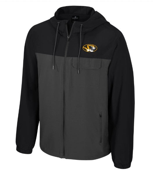 Mizzou Tigers Colosseum Full Zip Fission Hooded Oval Tiger Head Black Jacket