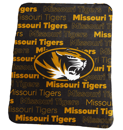 Mizzou Oval Tiger Head Classic Black Fleece Blanket