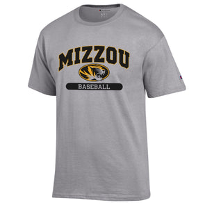 Mizzou Champion® Oval Tiger Head Grey Baseball T-Shirt