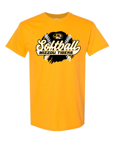 Mizzou Tigers 2025 Softball Stitching Gold T-Shirt