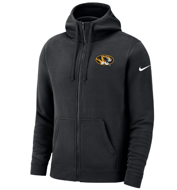Mizzou Tigers Nike® 2023 Sideline Club Fleece Full Zip Black