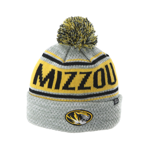 Mizzou Tigers Knit Black and Gold Snag Pom Tiger Head Beanie