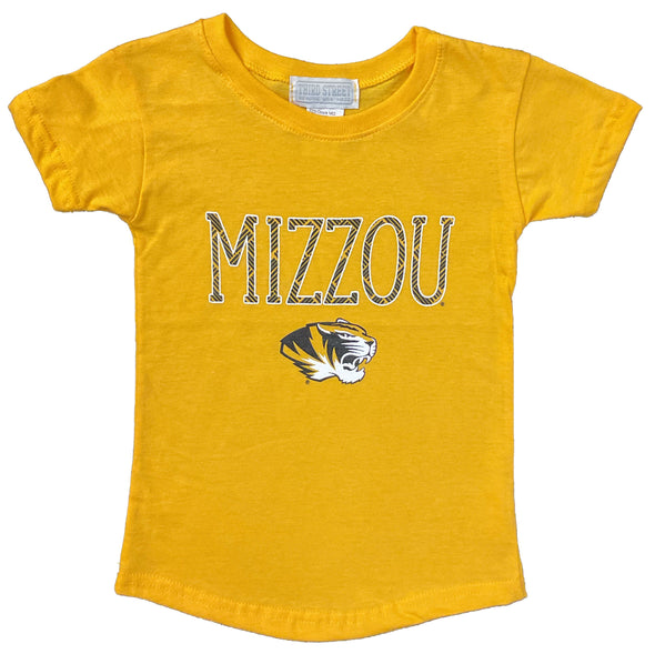 Mizzou Tigers Girls Fitted Tiger Head Gold T-Shirt