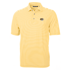 Mizzou Tigers Cutter & Buck Virtue Pique Gold and White Stripe Oval Tiger Head Polo