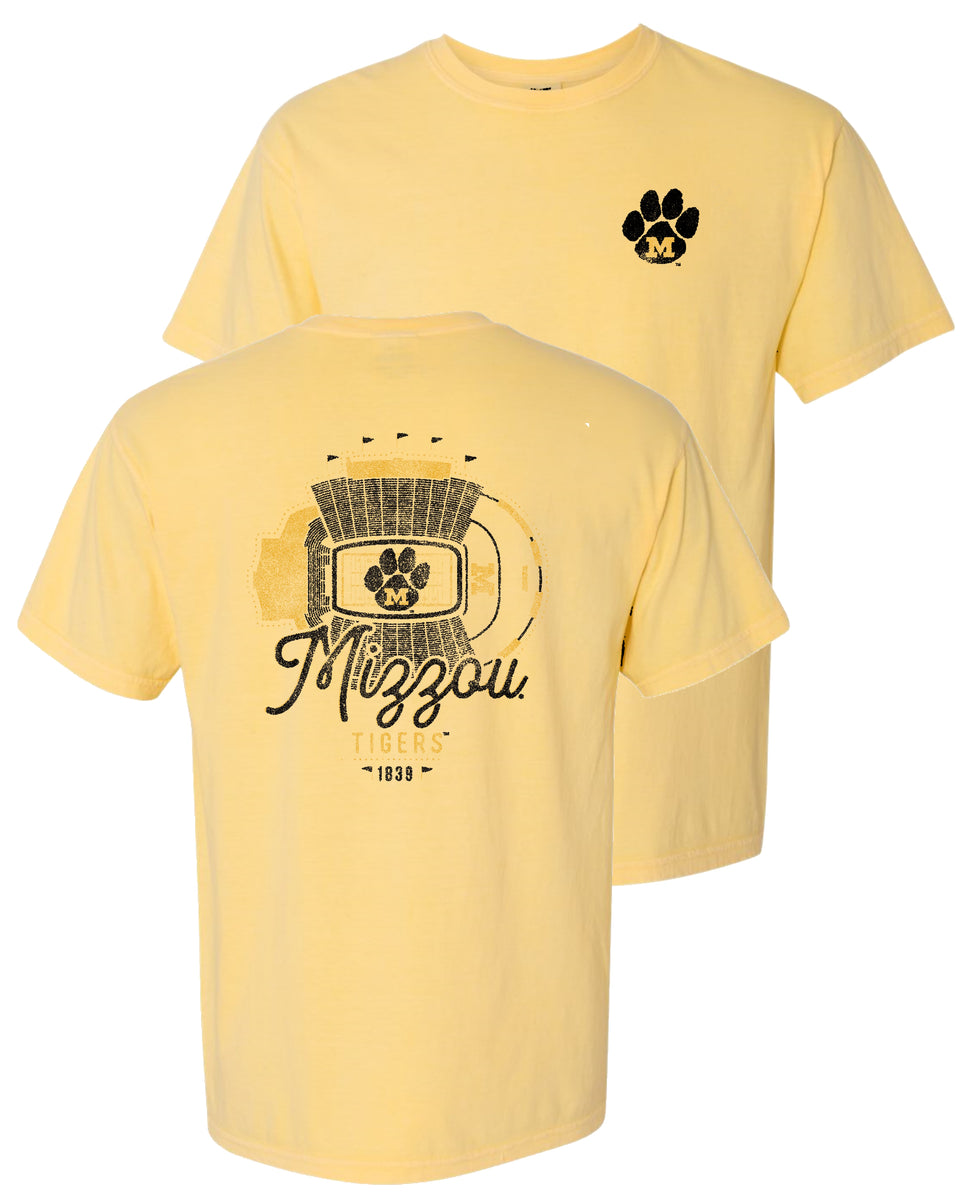 Mizzou Tigers Comfort Colors Paw Football Stadium Yellow T-Shirt ...