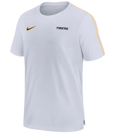 Mizzou Tigers Nike® 2024 Dri-Fit Sideline Coaches Shoulder Stripe White T-Shirt