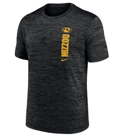 Mizzou Tigers Nike® 2024 Youth Velocity Team Issue Vertical Mizzou Oval Tiger Head Black T-Shirt