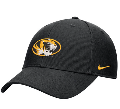 Mizzou Tigers Nike® 2024 Youth Sideline Adjustable Oval Tiger Head Black Ripstop Hat