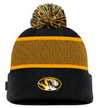 Mizzou Tigers Nike® 2024 Youth Sideline Peak Cuff Pom Oval Tiger Head Black and Gold Beanie