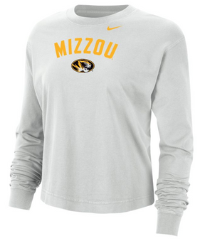 Mizzou Tigers Nike® 2024 Women's Boxy Oval Tiger Head Long Sleeve White T-Shirt