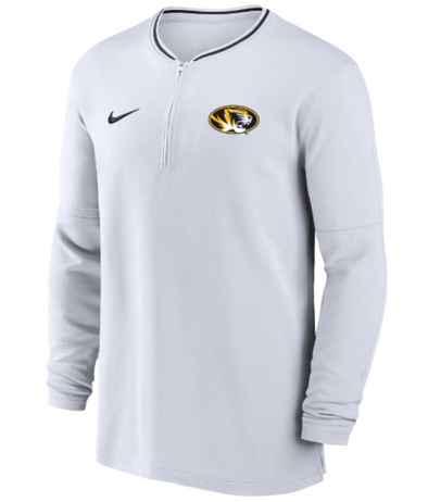 Mizzou Tigers Nike® 2024 1/4 Zip Sideline Coachs Oval Tiger Head White Long Sleeve