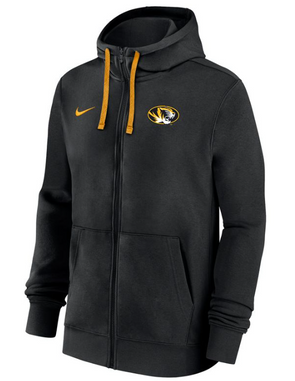 Mizzou Tigers Nike® 2024 Team Issue Club Oval Tiger Head Full Zip Black Hoodie