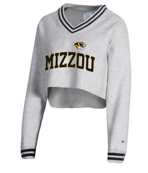 Mizzou Tigers Champion® Juniors Tiger Head Grey Crop Top Sweatshirt