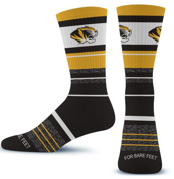 Mizzou Tigers Friday Dress Stripe Tiger Head Black and Gold Socks