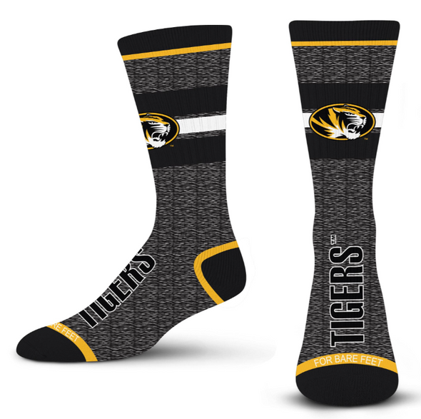 Mizzou Tigers Marled Spotlight Stripe Tiger Head Black and Gold Socks