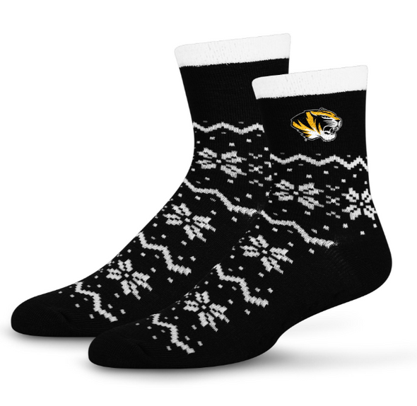 Mizzou Tigers Cozy Snowflake Lane Tiger Head Black Socks