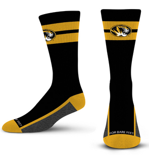 Mizzou Tigers Double Tube Stripe Tiger Head Black and Gold Socks