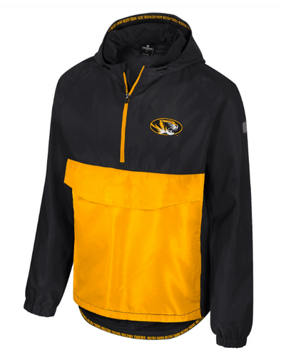 Mizzou Tigers Colosseum 1/2 Zip Anorak Black and Gold Oval Tiger Head Jacket