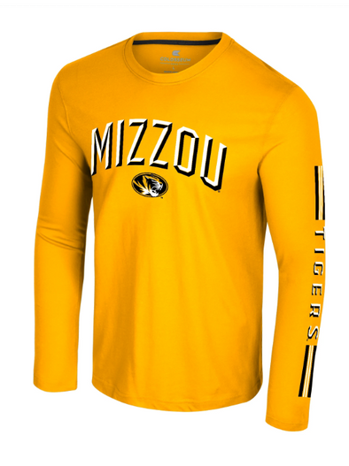 Mizzou Tigers Colosseum Mizzou Arched Oval Tiger Head Gold Long Sleeve T-Shirt