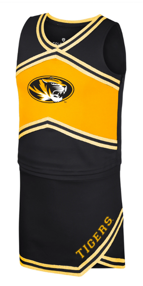 Mizzou Tigers Colosseum Youth Cheerleader Black and Gold Top and Skirt Set