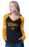 Mizzou Tigers G-III Sports Womens Winner V-Neck Thermal Mizzou Script Tiger Head Black and Gold Long Sleeve