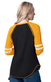 Mizzou Tigers G-III Sports Womens Winner V-Neck Thermal Mizzou Script Tiger Head Black and Gold Long Sleeve