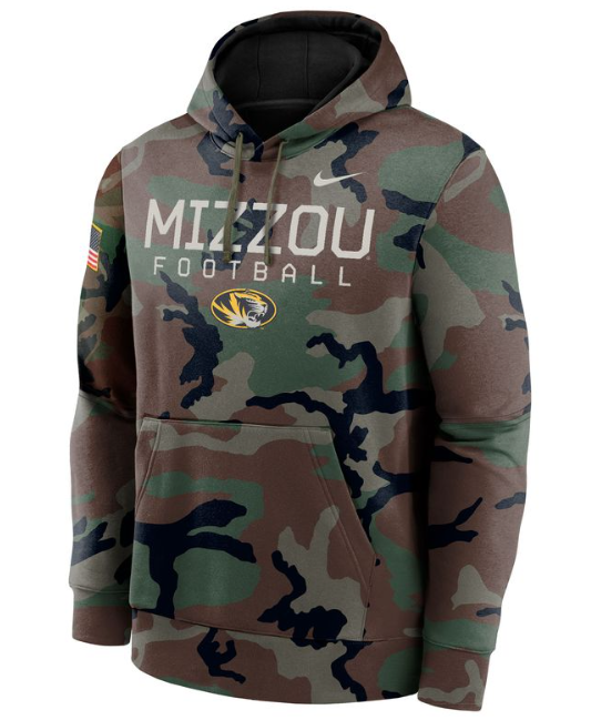 Mizzou Tigers Nike® 2024 Military Appreciation Football Oval Tiger Head Camo Hoodie