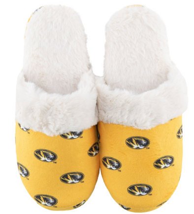 Mizzou Tigers Oval Tiger Head Fuzzy Gold Slide Slippers