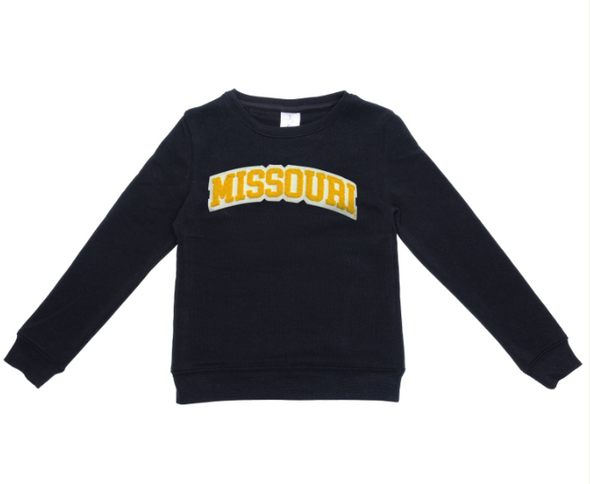 Mizzou Tigers Youth Missouri Chenille Black Crew Sweatshirt