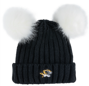 Mizzou Tigers Youth Two Pom Tiger Head Black and White Knit Beanie