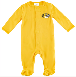 Mizzou Tigers Infant Magnetic Oval Tiger Head Gold Footed Onesie