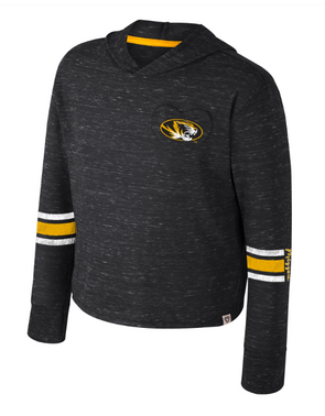 Mizzou Tigers Colosseum Youth Girls Tiger Head Long Sleeve Hooded Black Top