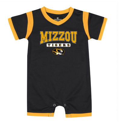 Mizzou Tigers Colosseum Infant Arcade Tiger Head Black and Gold Romper