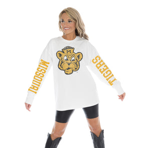 Mizzou Tigers Women's Gameday Couture Game Plan Oversized Missouri Tigers Glitter Vault Beanie Tiger White Long Sleeve