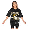 Mizzou Tigers Women's Gameday Couture In the Zone Oversized All Over Rhinestones Missouri Oval Tiger Head Black T-Shirt