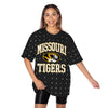 Mizzou Tigers Women's Gameday Couture In the Zone Oversized All Over Rhinestones Missouri Oval Tiger Head Black T-Shirt