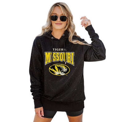 Mizzou Tigers Women's Gameday Couture Sideline Sparkle All Over Oval Tiger Head Black Hoodie