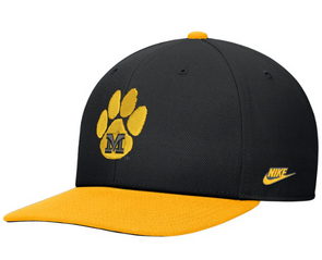 Mizzou Tigers Nike® 2024 Fan Pro Flatbill Vault Paw M Logo Black Adjustable Snapback Hat