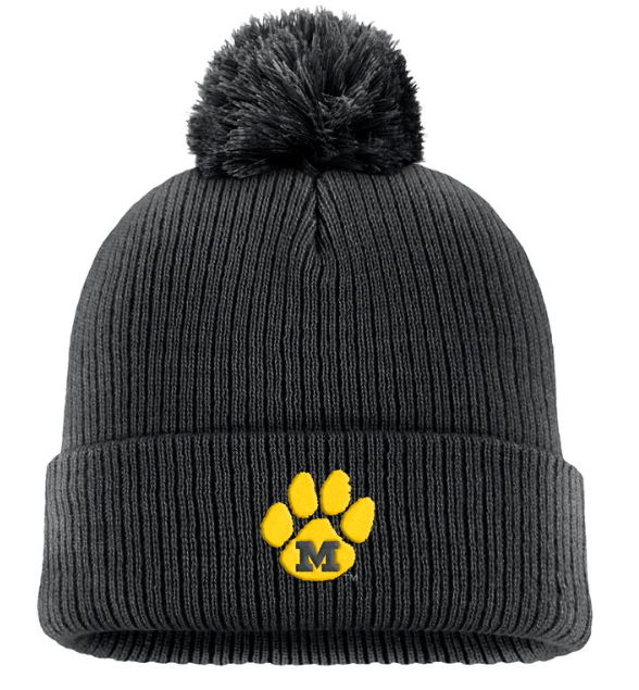 Mizzou Tigers Nike® 2024 Fan Peak Cuff Pom Vault M Paw Logo Knit Black Beanie