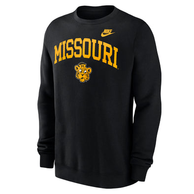 Mizzou Tigers Nike® 2024 Missouri Club Fleece Vault Beanie Tiger Black Crew Sweatshirt