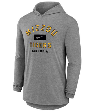 Mizzou Tigers Nike® 2024 Long Sleeve Hooded Grey Tigers Columbia T-Shirt