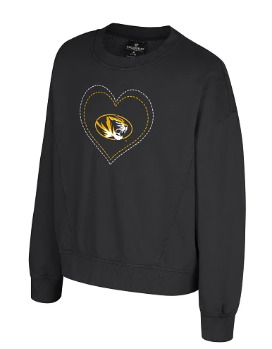 Mizzou Tigers Colosseum Girls For Serious Heart with Oval Tiger Head Black Crew Sweatshirt